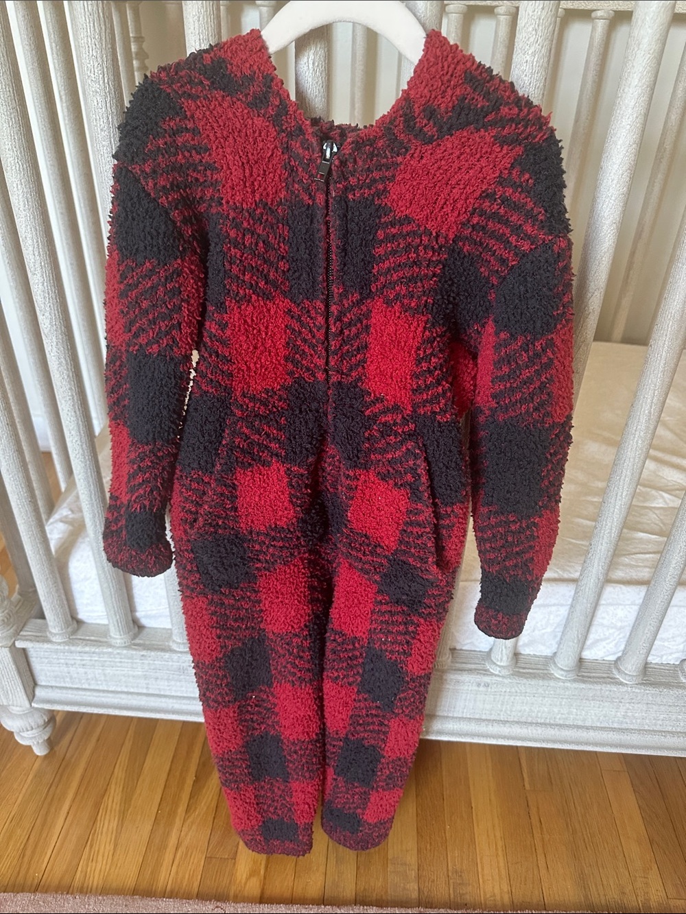 SKIMS Red and Black Buffalo Plaid Sherpa Kids One-Piece